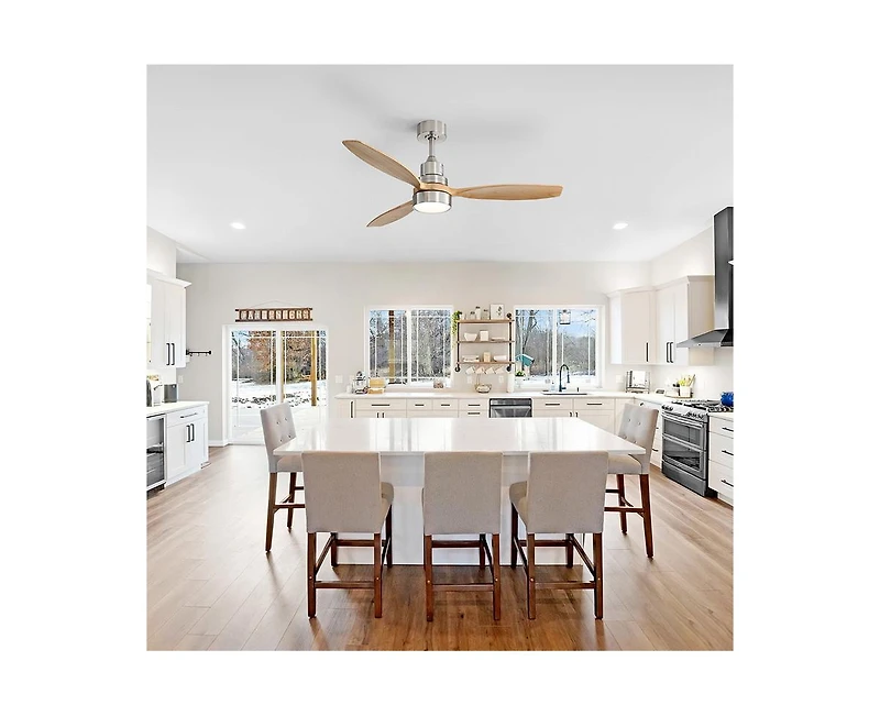 52-inch Simple and Grand Style Sand Nickel 3-Blade Ceiling Fan with Remote Control and Light Source
