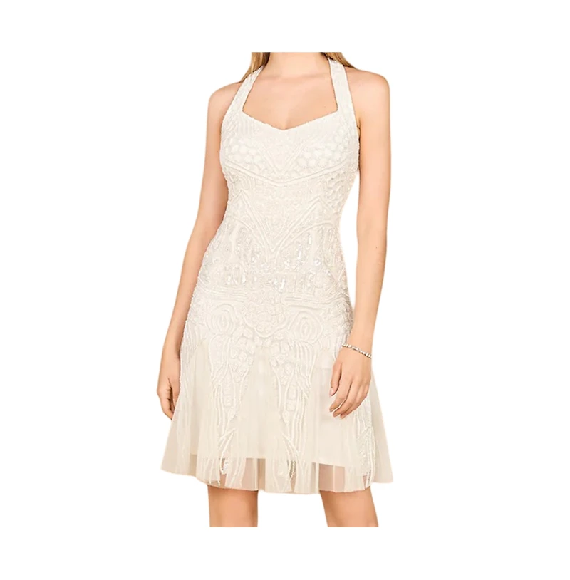 Lara Women's Beaded Halter Neck Bridal Midi Dress