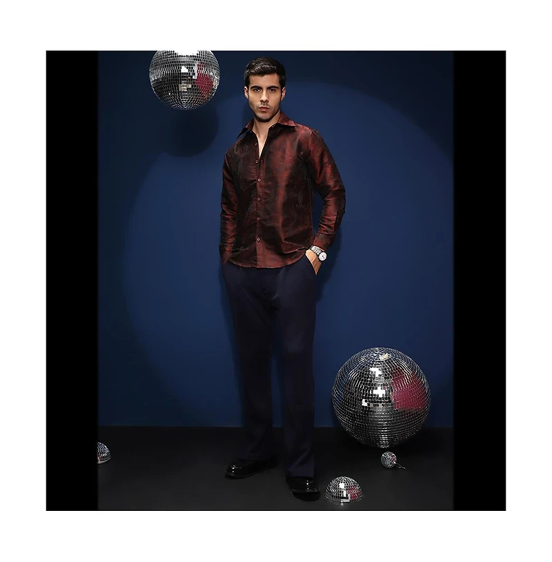 Campus Sutra Men's Burgundy Red Abstract-Woven Shirt