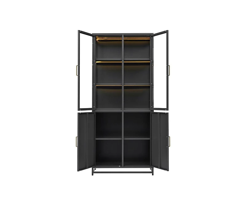 Casainc 76.75" Tall Display Cabinet with Glass Doors and Led Lights
