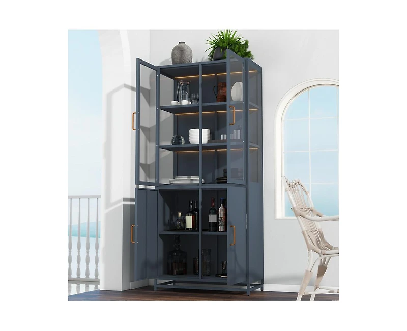 76.75" Tall Display Cabinet with Glass Doors and Led Lights