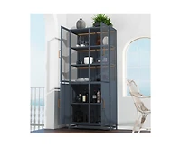 76.75" Tall Display Cabinet with Glass Doors and Led Lights