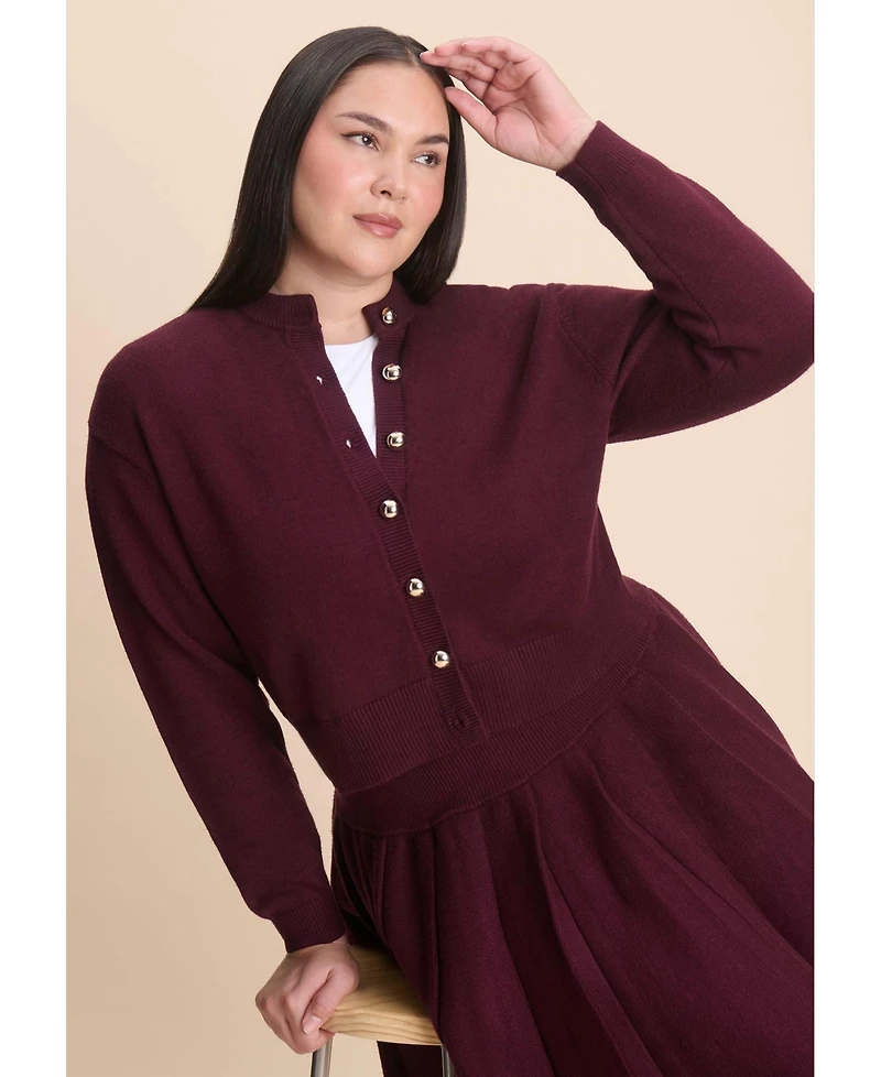 Eloquii Women's Gold Button Cropped Cardigan
