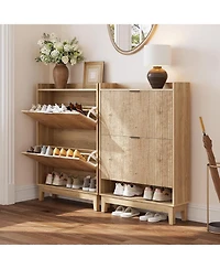Tribesigns 31.5" Wide Narrow Entryway Cabinet,Shoe Cabinet with 2 Flip Drawers & Open Shelf