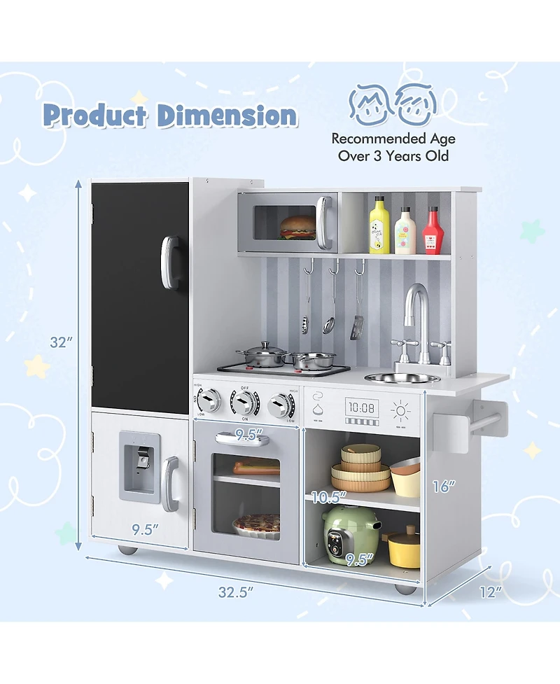 Gymax Play Kitchen Toy Set w/ Chalkboard Oven Sink Faucet Stove Water Dispenser