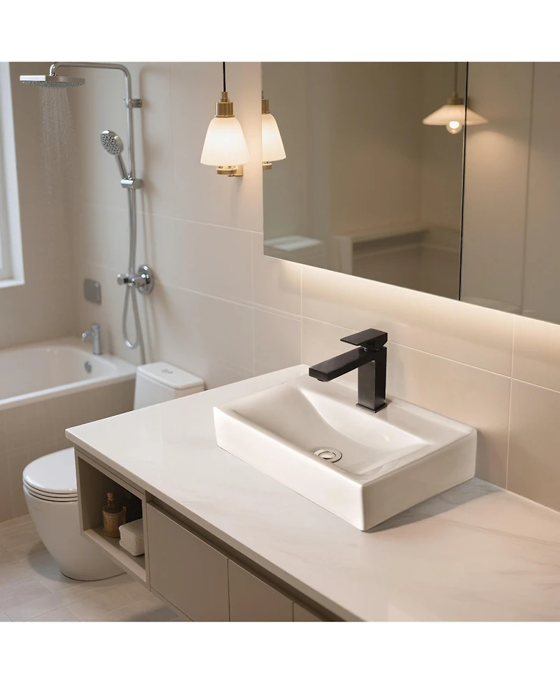 Aquaterior Wall Mount Ceramic Sink w/ Bathroom Square Single Handle Faucet Orb