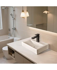 Aquaterior Wall Mount Ceramic Sink w/ Bathroom Square Single Handle Faucet Orb