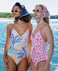 Jessie Zhao New York Women's Pink Garden Reversible V-Neck One-Piece Swimsuit