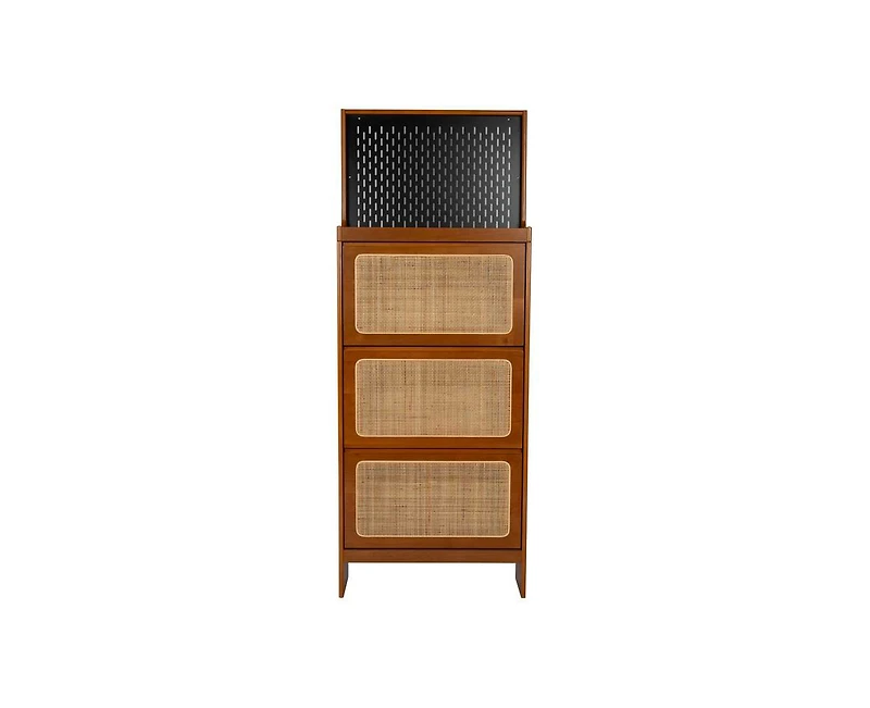 Casainc Rattan Shoe Cabinet with 3 Flip Drawers