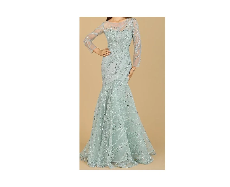 Lara Women's Long Sleeve Mermaid Beaded Gown