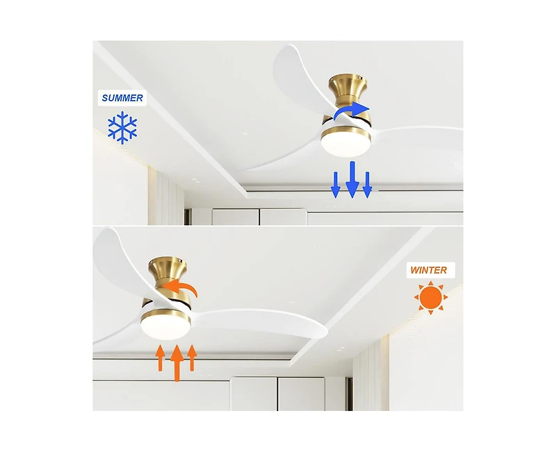 52-inch Modern Classic Golden 3-Blade Flush Mount with Intelligent Remote Control and Light