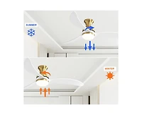 52-inch Modern Classic Golden 3-Blade Flush Mount with Intelligent Remote Control and Light