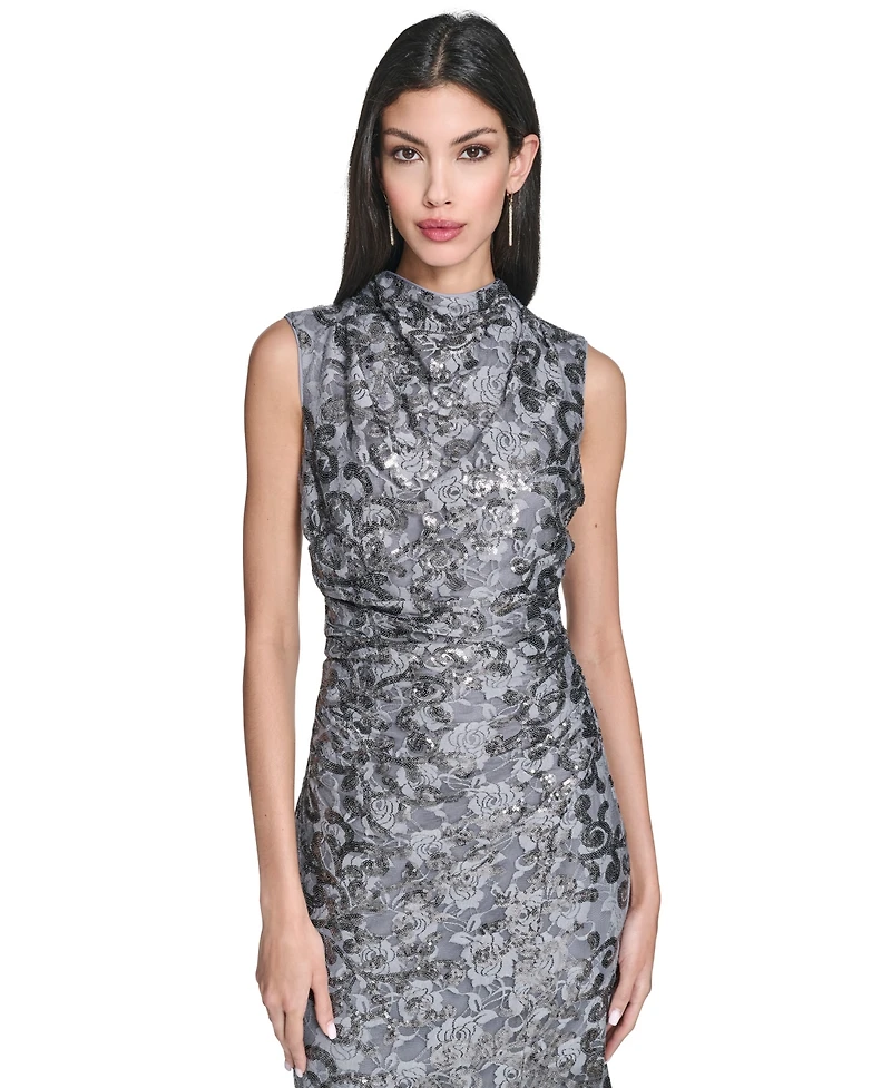 Vince Camuto Women's Sequin Lace High-Cowl Neck Dress