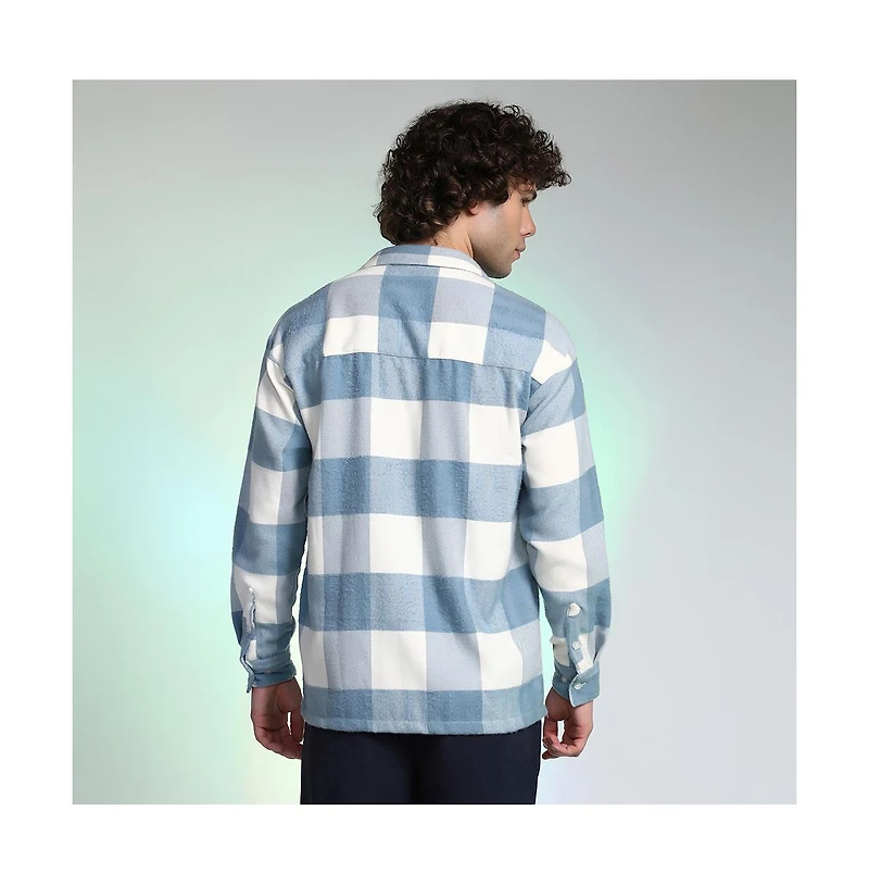 Campus Sutra Men's Powder Blue Buffalo Utility Shacket