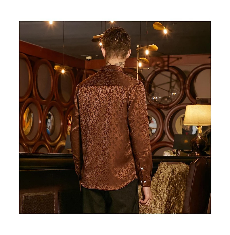 Campus Sutra Men's Chocolate Brown Mozaic-Tactile Shirt