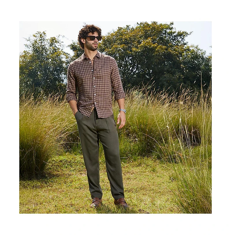 Campus Sutra Men's Mocha Brown Bi-Check Shirt