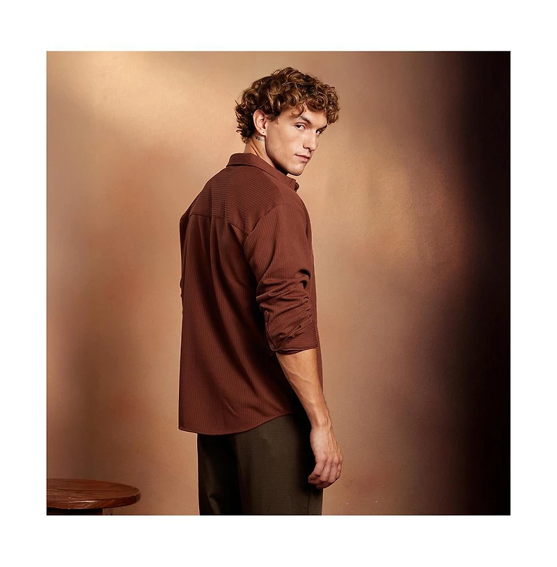 Campus Sutra Men's Chocolate Brown Block-Patch Oversized Shirt