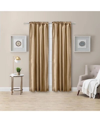 Ellis Curtain Luna Faux-Silk Rod Pocket/Back Tab Tailored Pairs - 100x63", Taupe