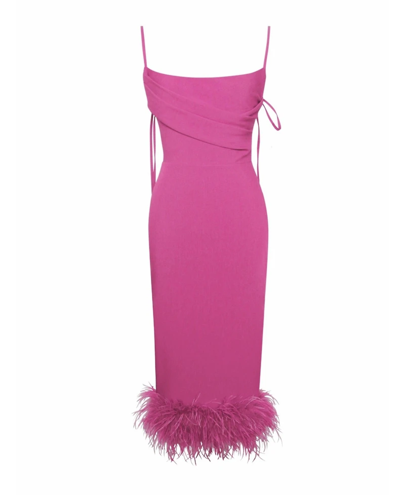 Miss Circle Women Fiona Fuchsia Feather Trim Bottom Maxi Dress