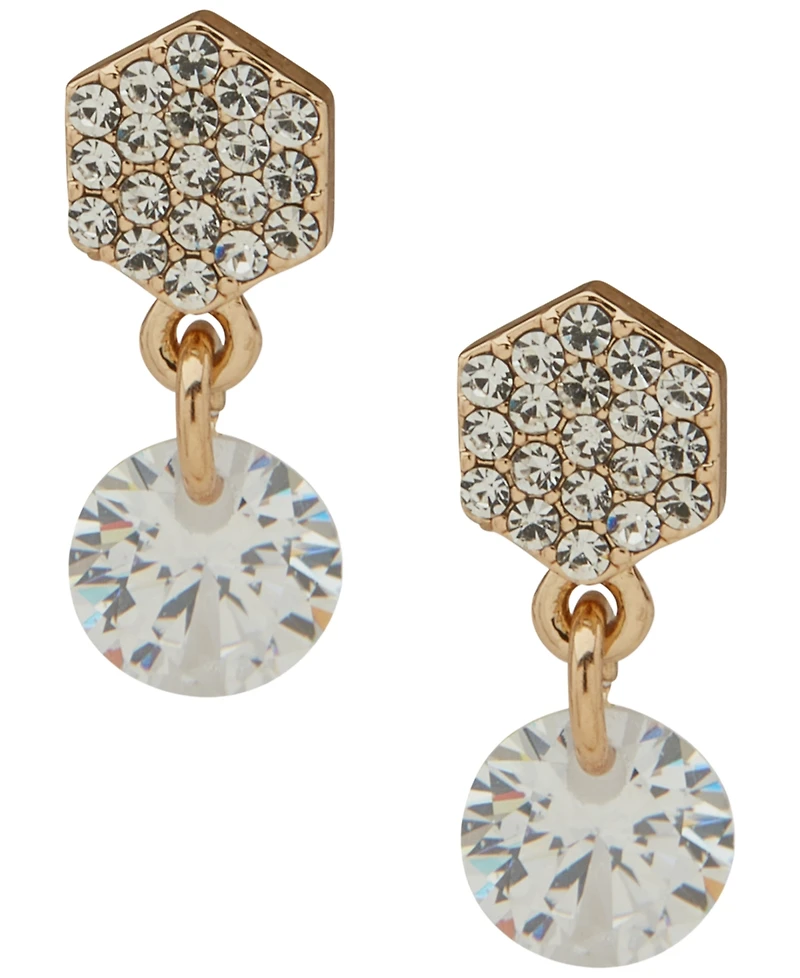 Dkny Cubic Zirconia and Glass Crystal Stone Pave Hex Drop Stud Earrings