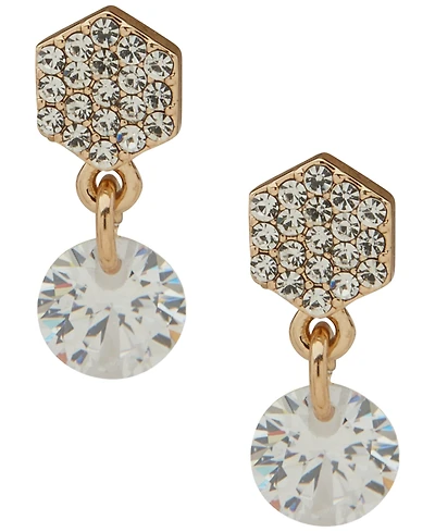 Dkny Cubic Zirconia and Glass Crystal Stone Pave Hex Drop Stud Earrings