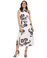 London Times Petite Side Ruche Printed Midi Dress