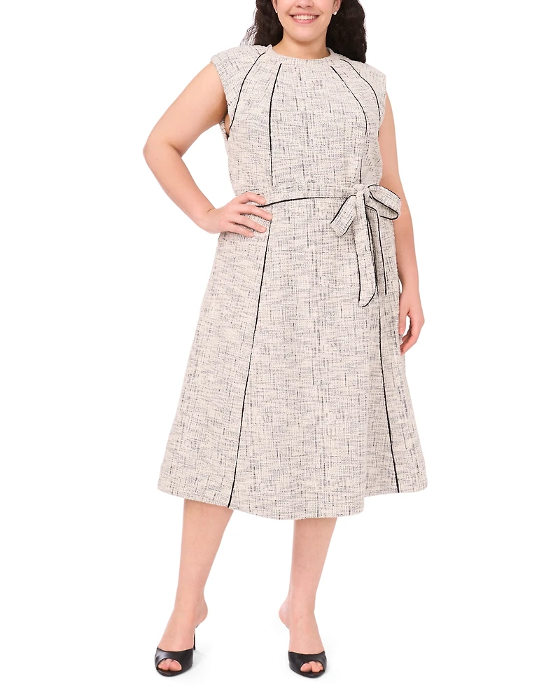 Msk Plus Short-Sleeve Tweed Knit Midi Dress