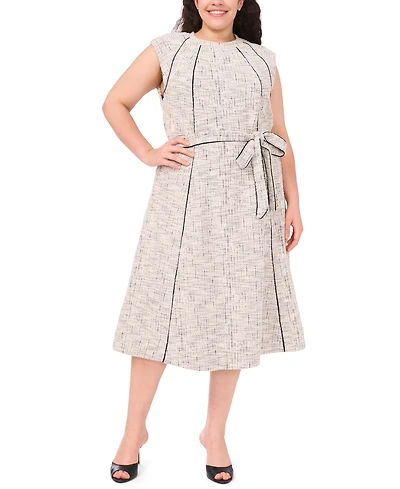 Msk Plus Short-Sleeve Tweed Knit Midi Dress