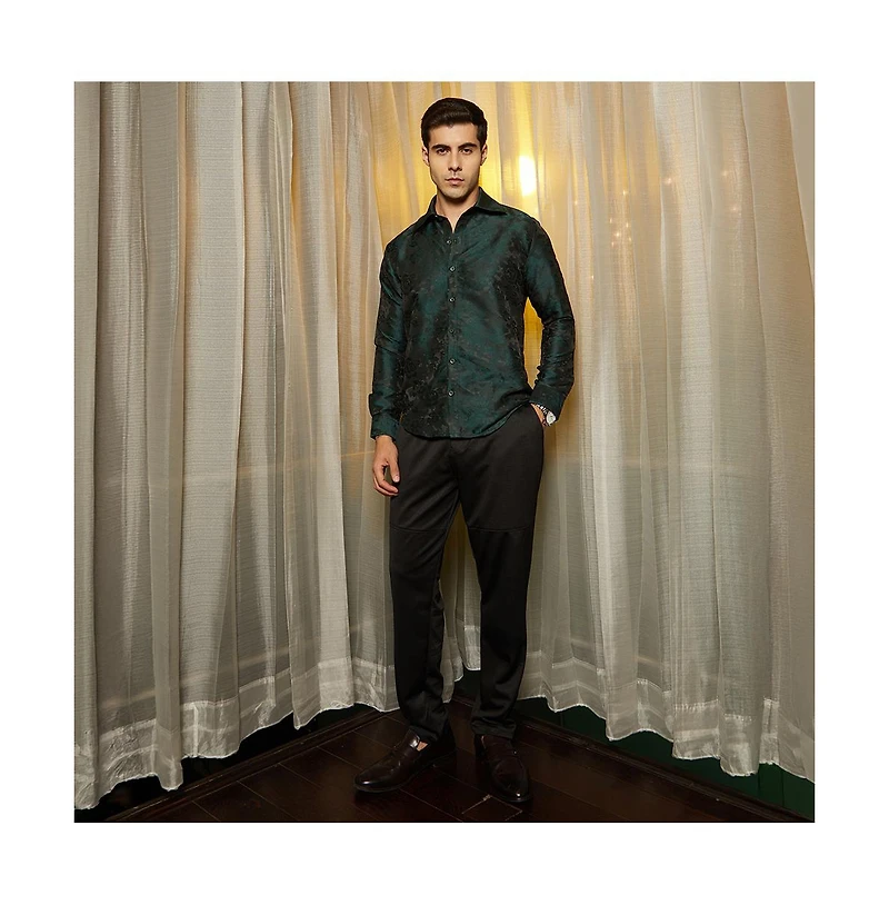 Campus Sutra Men's Emerald Green Rosa-Woven Shirt