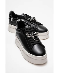 Forever & Always Shoes Laren Leather Buckle Sneakers (Women)