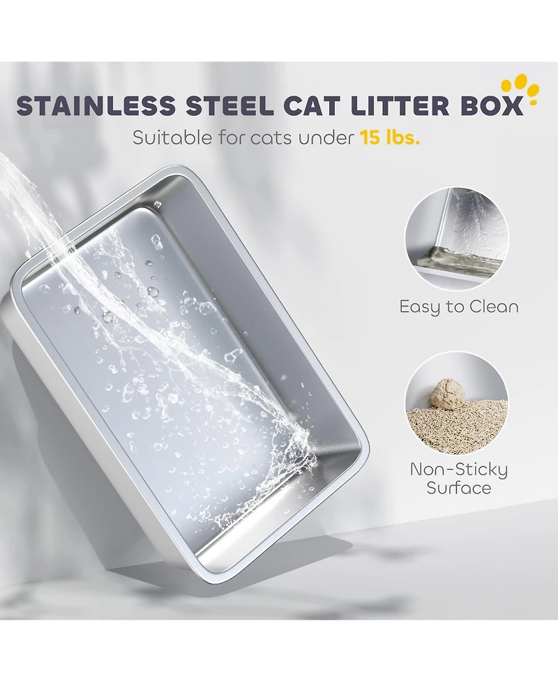 PawHut Stainless Steel Litter Box with Lid, Extra Large Cat Litter Box