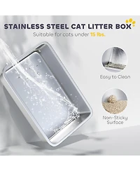 PawHut Stainless Steel Litter Box with Lid, Extra Large Cat Litter Box
