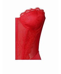 Miss Circle Women's Talia Red Satin Lace Corset Maxi Dress