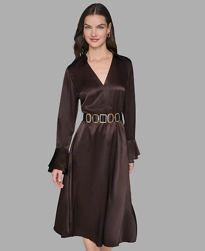 Karl Lagerfeld Paris Women's Crinkle Long Sleeves Midi Dress