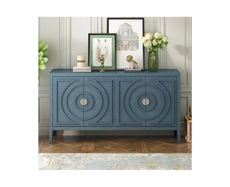 Casainc Retro Storage Cabinet Sideboard Door with Circular Groove Design Round Metal Handle