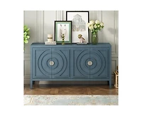 Casainc Retro Storage Cabinet Sideboard Door with Circular Groove Design Round Metal Handle