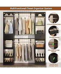 Aheaplus 58" - 90'' W Closet System with 2 Drawers, Large Walk-in Organizer 3 Hanging Rods and Shelves