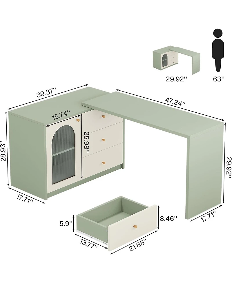 Tribesigns L-Shaped Gaming Desk with Drawers, Modern Corner Home Office Desk & Computer Desk,Cyan & White