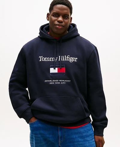 Tommy Hilfiger Men's Big & Tall Embroidered Flag Hooded Sweatshirt