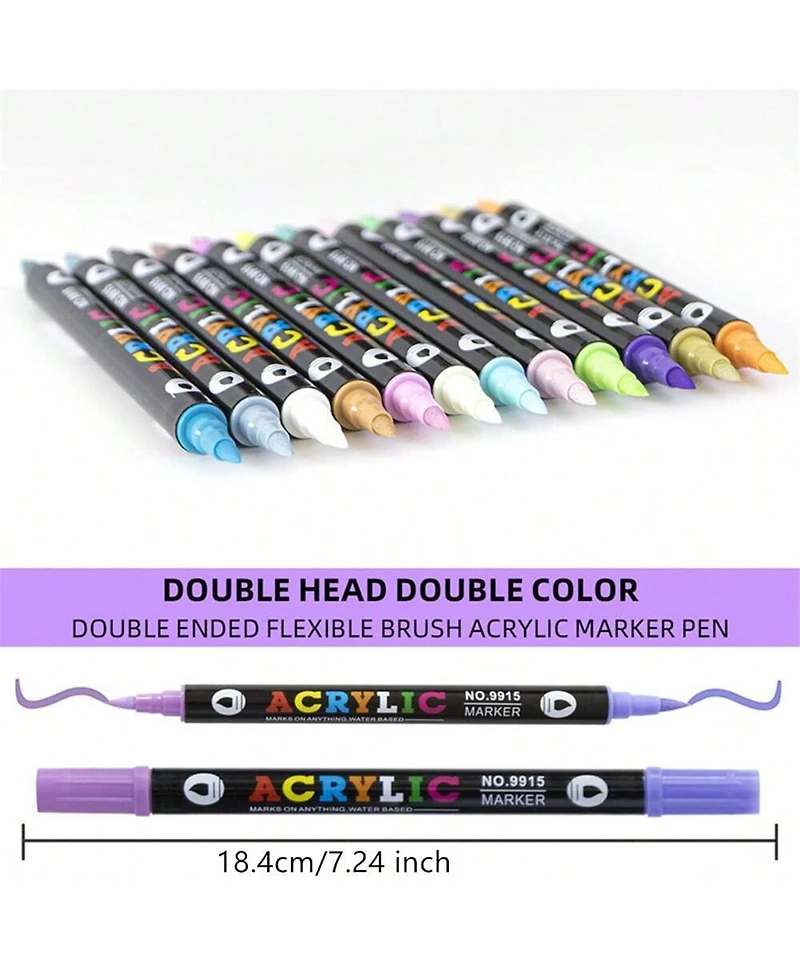 Htutwoo 72 Colors Dual Tip Acrylic Paint Markers, Double Color Acrylic Paint Pens for Rock Painting, Stone, Wood, Canvas, Stone, Diy Art Supplies