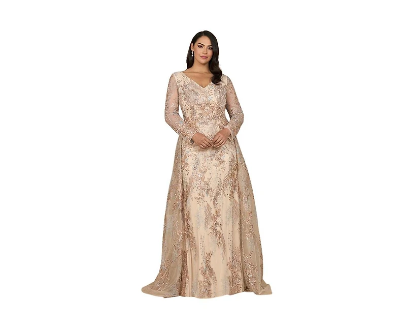 Lara Women's Lace Long Sleeve Gown with Overskirt