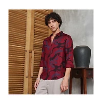 Campus Sutra Men's Crimson Red Flowing Vines Shirt