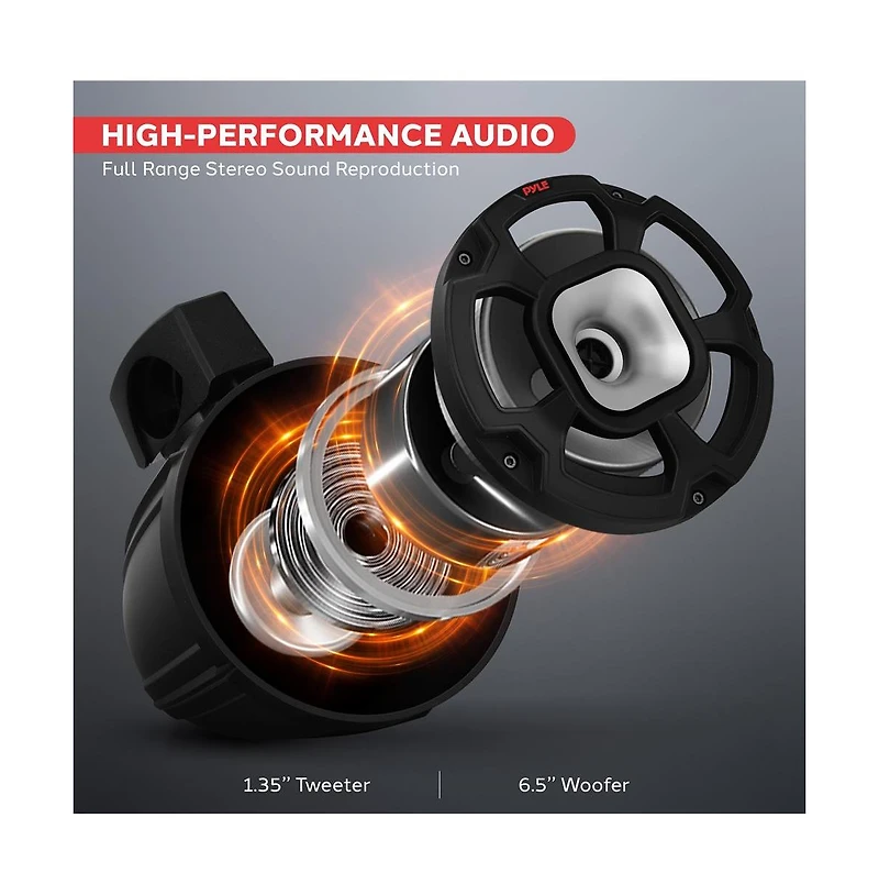 6.5'' Water-Resistant Rated Marine / Off-Road Speakers, Utv PowerSport System (1300 Watt) Pair