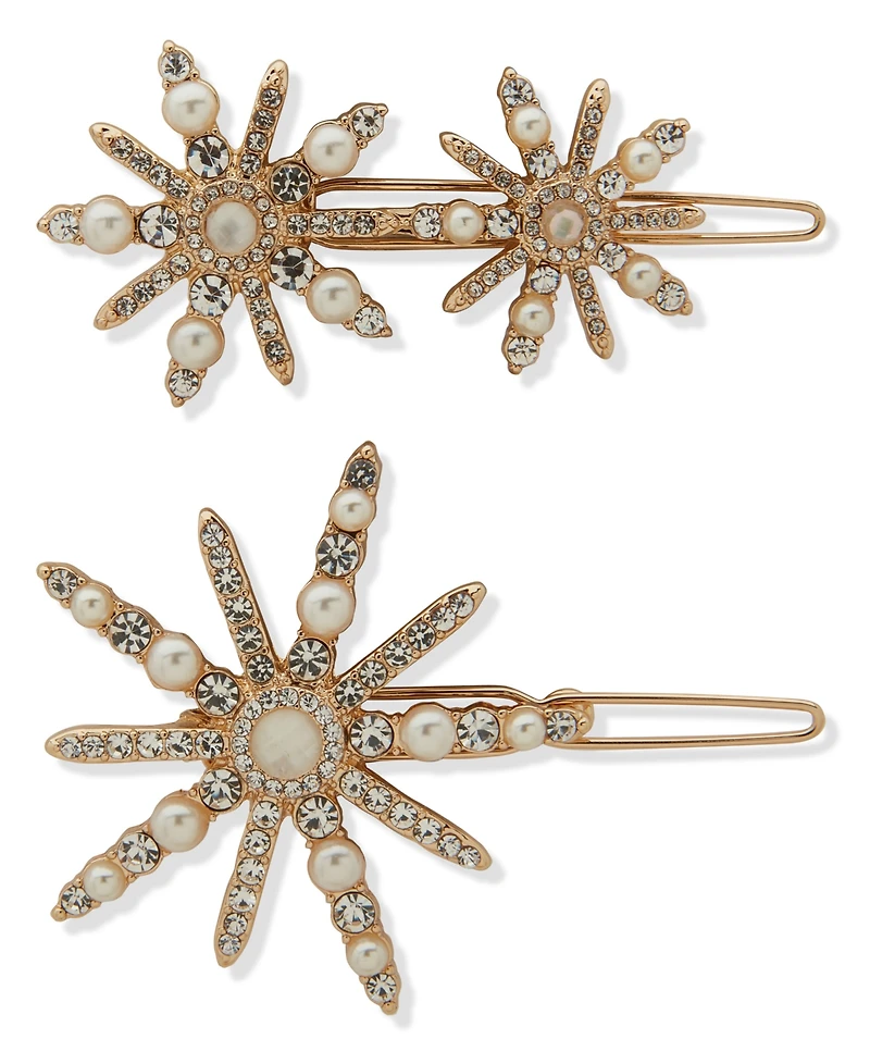 lonna & lilly Imitation Pearl and Glass Stone 2-Piece Snowflake Barrettes