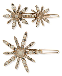 lonna & lilly Imitation Pearl and Glass Stone 2-Piece Snowflake Barrettes