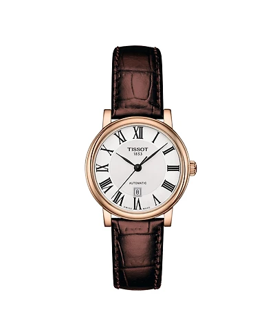 Tissot Women's Swiss Automatic Carson Premium Lady Brown Leather Strap Watch 30mm
