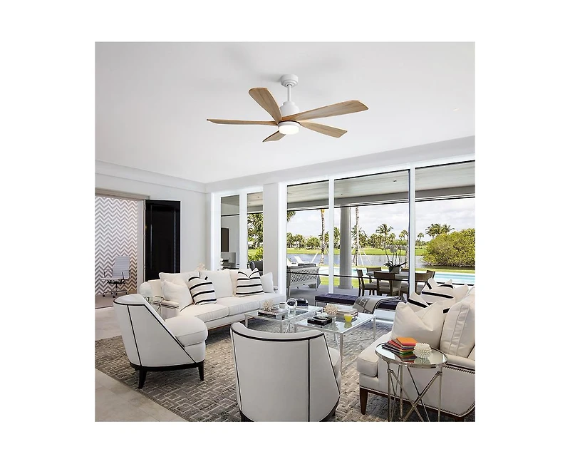 Sofucor 52-inch Modern Stylish White 5-Blade Ceiling Fan with Remote Control and Light Source