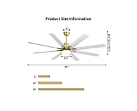 66-inch Modern Golden 8-blade Ceiling Fan with Intelligent Remote Control and App Timing Function for Various Indoor Layouts