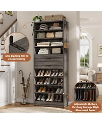 Aheaplus 8-Tier Shoe Rack with 2 Drawers, 80'' High Wooden Shoe Cabinet with Adjustable Shelves