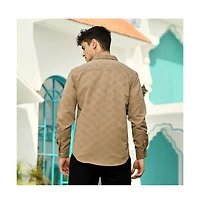 Campus Sutra Men's Ash Brown Grid-Check Tactile Shirt